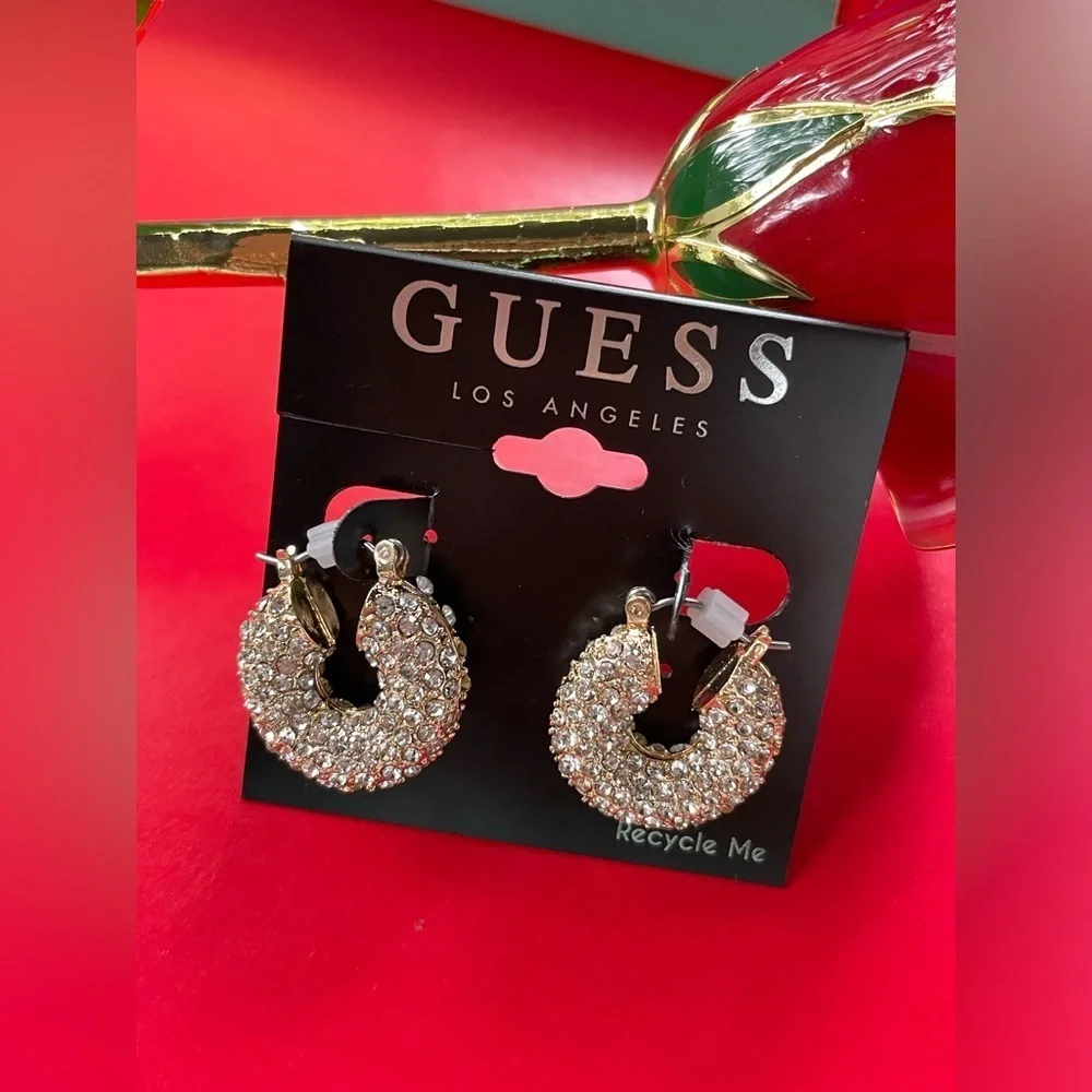 Guess Earrings,Guess Gold Crystal Hoop Earrings